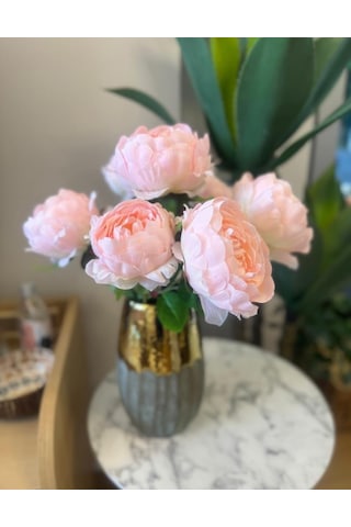 Yapay Çiçek Şakayık Tatlı Pembe 7 Güllü Büyük Boy Demet 40cm
