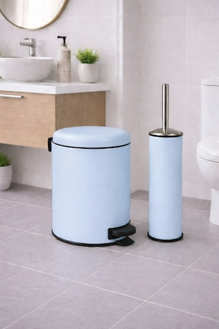 Sas Haus Mavi 2'li Banyo Seti - Metal Çöp Kovası 3 Lt Ve Wc Fırçası Takımı Elit 7200 Mavi
