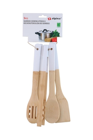 Alpina Alp108b Bambu Mutfak Gereçleri Seti 5 Parça 30 Cm Beyaz