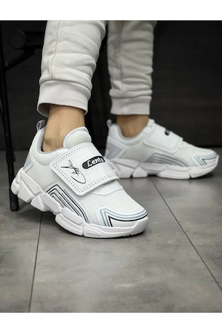 Adımist Çocuk Unisex Rahat Ortopedik Taban Cırtlı Hafif Sneaker Spor Ayakkabı Lento Cırtlı Beyaz
