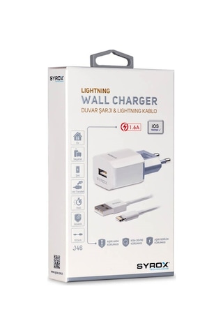 Syrox Apple Uyumlu iPhone Lightning 1.6 Mah/1M Hızlı Şarj Cihazı Syx-J46