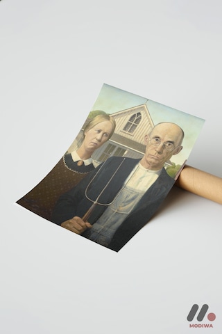 Grant Wood American Gothic, Çerçevesiz Yüksek Kalite Duvar Afişi - Sanatsever Hediyesi