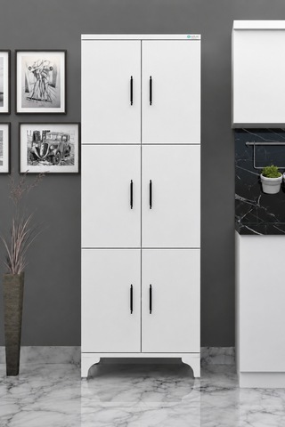 Renazzo %100 Mdf 6 Kapaklı Çok Amaçlı Kiler, Banyo, Ayakkabılık, Beyaz