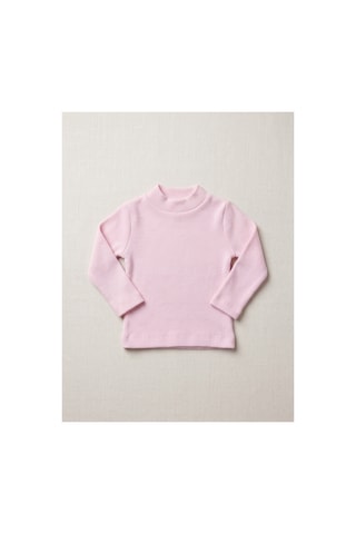 Deniva Kids Bebe Mavisi Fitilli Yarım Balıkçı Yaka Uzun Kollu Pamuklu Kaşkorse Badi / Body Pembe