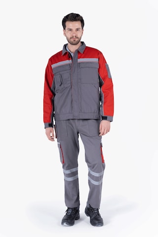 İş Montu Reflektörlü Cepli Kapitoneli Gri - Kırmızı