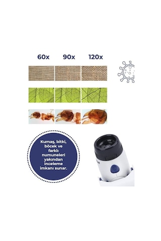 Taşınabilir Işıklı Stantlı Çocuk Mikroskobu 60x 120x, Stem Eğitim Ve Keşif Seti