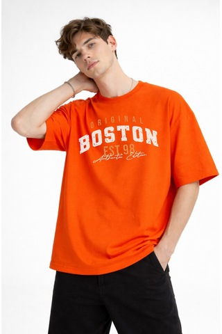 Misa Tahtakale Boston - Baskılı Oversize Tişört Turuncu Çok Renkli