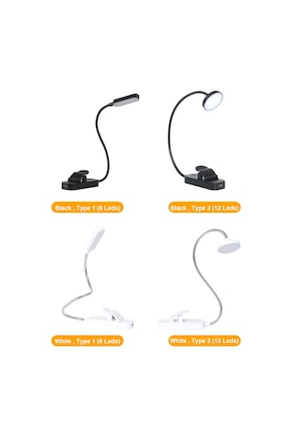 Yaleker Usb Şarj Edilebilir Led Kitap Lambası, 8 Led'li Uzun Tip Işık, 3 Renk Sıcaklığı, Dimmable, Siyah Model 1 Siyah