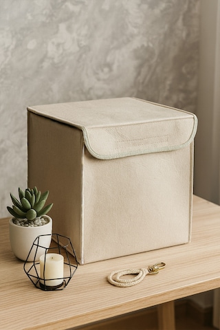 Krem Dolap İçi, Çamaşır, Oyuncak Düzenleyici, Saklama Kutusu, Keçe Sepet Organizer 29x30 Cm Krem