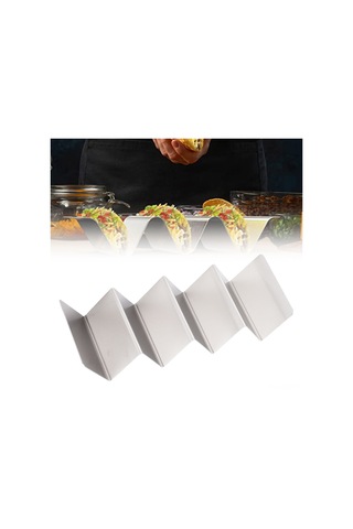 Yuntech01 Inox Taco Tutucu 4 Lü W Eğimli Tasarım - Ev Kullanıma Dayanıklı, Pişirme Ve Servis İçin Konforlu Diğer