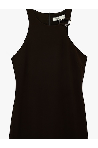 Koton Halter Yaka Metal Aksesuarlı A Kesim Kolsuz Uzun Elbise Kahverengi 6sak80112uw Kahve