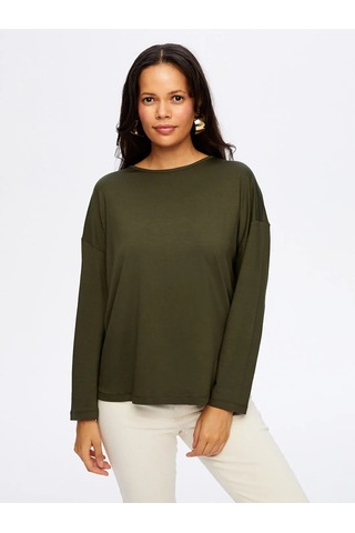 Faik Sönmez Yuvarlak Yaka Kadın Uzun Kol T-shirt W26tsh007 Haki