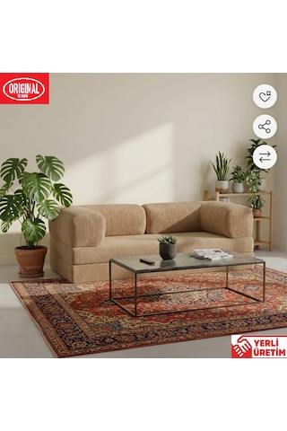 Pleasant K180x90 Sünger Kanepe Modüler Kadife Kumaşlı Koltuk Bej