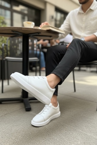 Enoch Hakiki Deri Günlük Lastik Bağcıklı Erkek Ayakkabı Comfort Taban Sneaker Beyaz