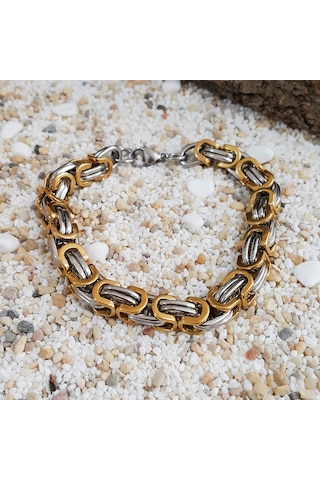 Ehediye Chavin Kalın Kral Model 8 Mm. Gri Çelik Erkek Bileklik Df14Sr Beyaz