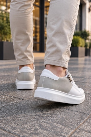 Mevese Roirraw Bağcıklı Ve Fermuarlı Süet Erkek Günlük Sneaker Ayakkabı - Beyaz Gri