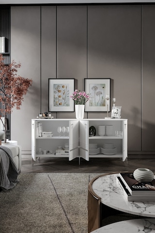 ART KONSOL MDF MEBRAN KAPAK BEYAZ GÜMÜŞ