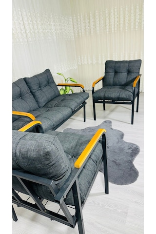 Madame Home Kalanşo Balkon, Bahçe,teras,cafe - Salon - Metal Kanepe Koltuk Takımı Çay Seti 2+1+1 Antrasit