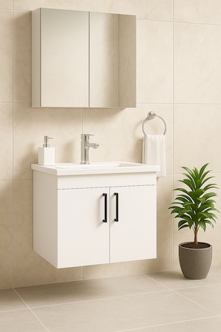 Dmz Home Concept Liventa 65 Cm Mdf Beyaz Banyo Dolabı Takımı Beyaz