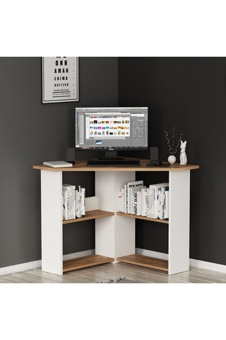 Corner Köşe Çalışma Masası Bilgisayar Masası Ofis Masası Kemençe - Beyaz