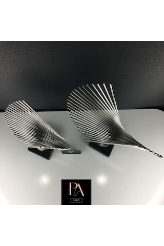 Gümüş 2'li P Ofis Metal Aksesuar Biblo Ev Salon Dekorasyon Obje