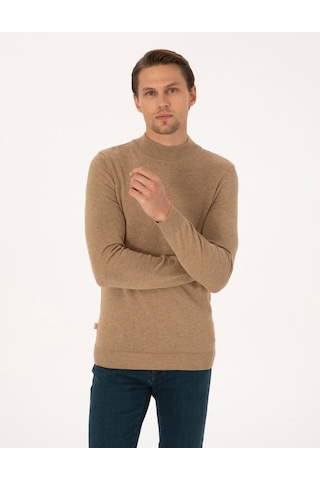 Pierre Cardin Camel Melanj Slim Fit Yarım Balıkçı Yaka Basic Triko Kazak 50315457-vr122