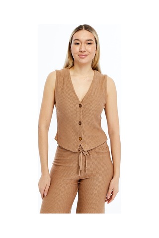 Selectmoda Kadın Kolsuz Triko Takım Kahverengi