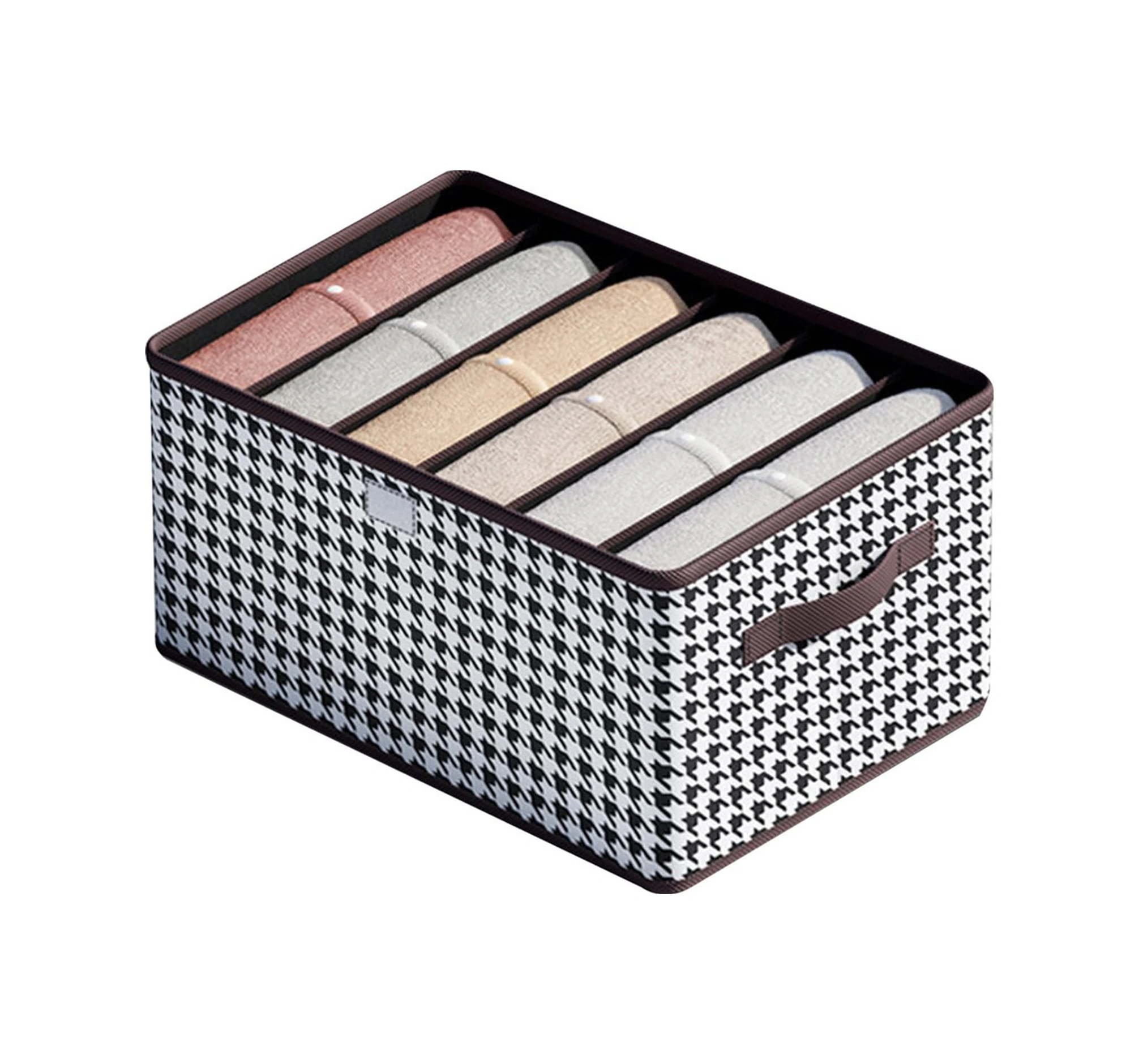 Kosona Houndstooth Desenli 6 Bölmeli Kollu Kumaş Depo Kutusu - 44x30x20 Cm - Çekirdekli, Yığılabilir, Ev İçi Giyim Ve Eşya Saklama Kutusu