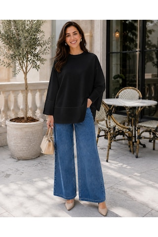 Unika Boutique Kadın Oversize Yırtmaçlı Uzun Kollu Salaş Bluz siyah