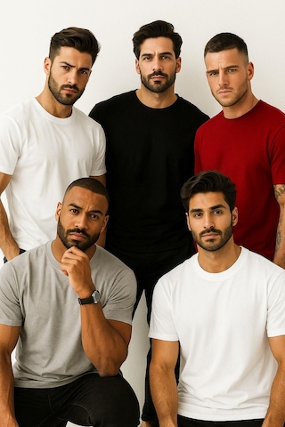 Rich Erkek 4'lü Paket Kırmızı-siyah-beyaz-antrasit %100 Pamuk Oversize Tişört Basic Kısa Kollu T-shirt Çok Renkli