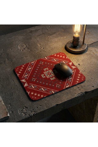 Tabloe Halı Desenli Premium Mouse Pad - 23x19 Cm - Kaydırmaz Tabanlı Kaliteli Fare Mousepad Kırmızı