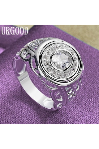 925 Ayar Gümüş Hollow Desen Aaa Zirkon Yüzük Parti Hediye Romantik Takı 10