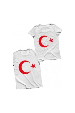 Beyaz Ayyıldız Tişört Çocuk Boy 5-16 Yaş,Kaliteli Penye Kumaş