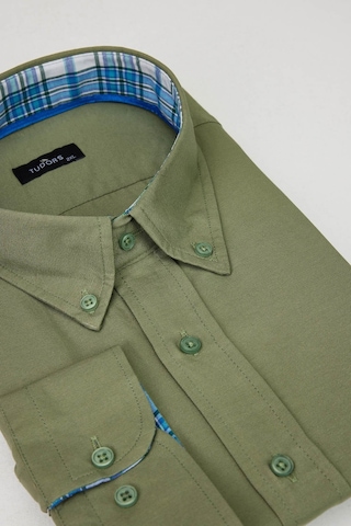 Tudors Büyük Beden Düğmeli Yaka Poplin Pamuklu Kolay Ütü Oxford Haki Erkek Gömlek-30225-haki Haki