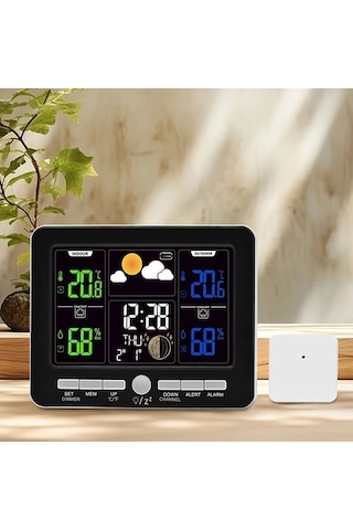 Motion003 1 Adet Siyah Renkli Lcd Ekranlı Hava Durumu İstasyonu Atomik Saat Barometre Sıcaklık Nem Ölçer Çift Alarmlı Takvim Gösterimi Usb Çalışan