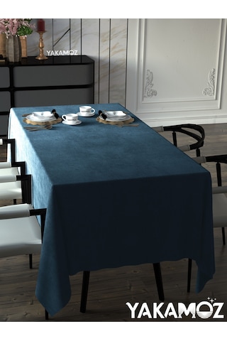 Güvercin Mavisi Kadife Dokulu Masa Örtüsü Dertsiz Velvet Touch Serisi Güvercin Mavisi