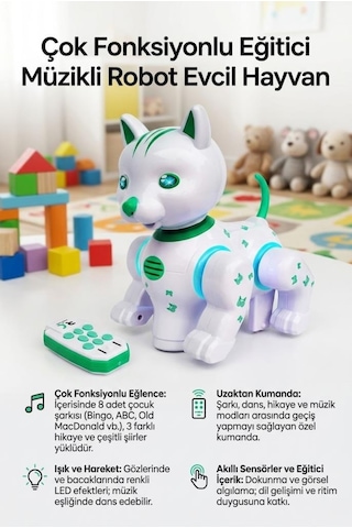 Akıllı Müzikli Robot Kedi Uzaktan Kumandalı, Dans Eden, Hikaye Anlatan Eğitici Oyuncak - Led Işıklı