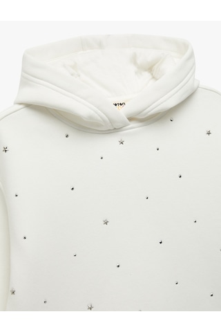Koton Şardonlu Uzun Kollu Oversize Kapşonlu Sweatshirt Ekru 7wkg10025ak