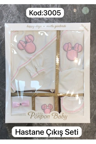 Ponpon Baby Petite Ponponbaby Yenidoğan Miki Nakışlı Hastane Cıkışı Seti 10 U Beyaz - Pembe