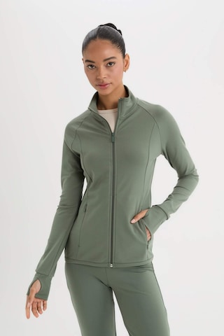 DeFactoFit Fitted Dik Yaka Çift Cepli Fermuarlı Sporcu Hırka B3985AX25SPKH458 Haki