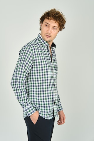 De Leone Erkek Slim Fit Kareli Uzun Kollu %100 Pamuk Gömlek 2240 Yeşil Yeşil