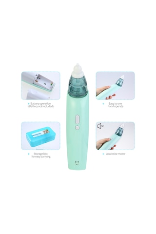 Gajeena Bebek Elektrikli Burun Emicisi - Yeşil, 3 Hızlı Emme, Yumuşak Silikon Uçlar, Taşınabilir Depolama Kutusu