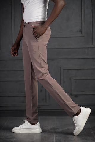 Perpant Beli Lastikli Ve İplikli Likralı Slimfit Yazlık Kumaş Jogger Pantolon Kahverengi