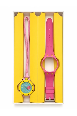 Duostyle 2'si 1 Arada Analog Kol Saati Ve Çanta Saati Silikon Kordonlu Unisex Pembe