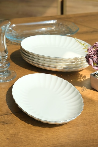 Kütahya Porselen Bone Luz Platin File Kayık Tabak 24x17cm Bnlzf24ky220 6 Lı Ekru
