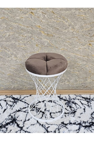 Yuvarlak Beyaz Boyalı Puf Oturak - Bench - Ayak Ucu Oturak - Beya Çok Renkli