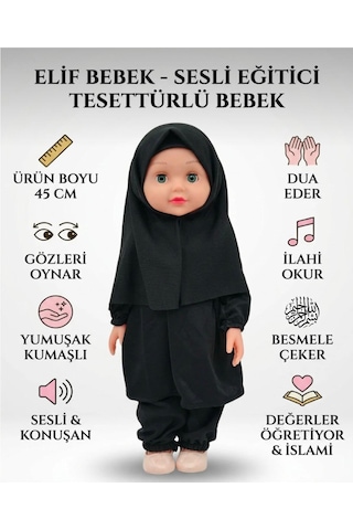 Tesettürlü Bebek Sesli Dua Eden İlahi Okuyan Eğitici Gözleri Hareketli Konuşan Oyuncak Et Bebek 43 Cm