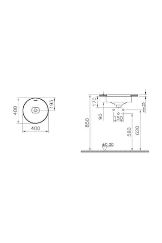 VitrA Metropole Tezgahaltı Lavabo 7532b001-1082 Yuvarlak - 40x40 Cm - Armatür Deliksiz - Su Taşma Delikli - Mat Beyaz