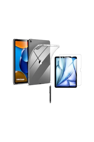 Apple Uyumlu iPad  Air 6 11 Inç 2024 M2 Çip Kılıf Silikon Koruyucu + Ekran Koruyucu + Kalem Kılıf