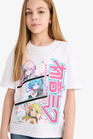 DeFacto Kız Çocuk Hatsune Miku Relax Fit Bisiklet Yaka Kısa Kollu Tişört E6516A825HSWT34 Beyaz
